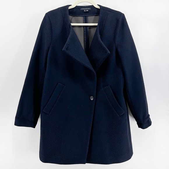 Theory Navy Veniska Camden Twill Wool Assymetrical Coat Medium - Picture 1 of 10